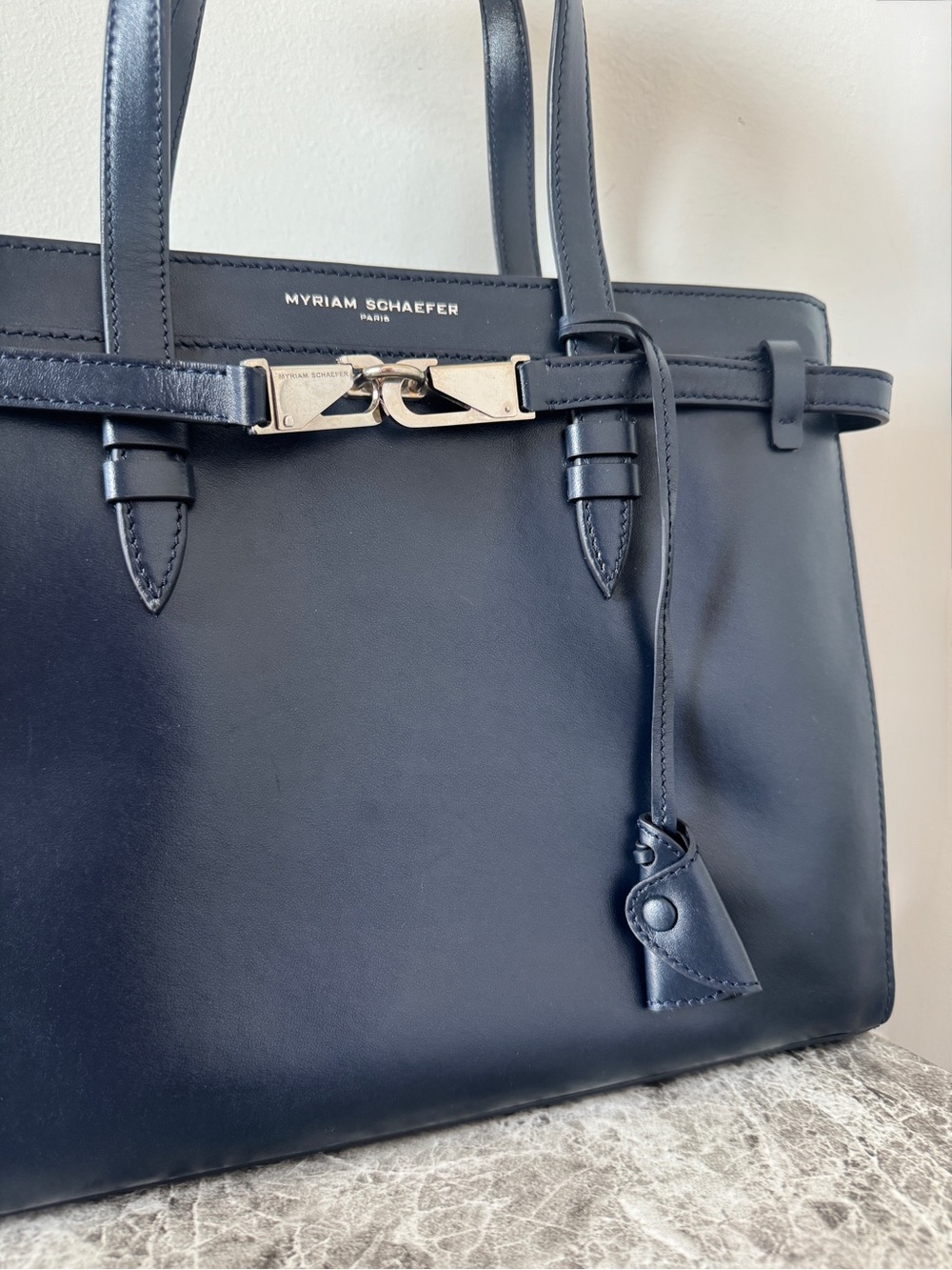 Myriam Schaefer Paris Belted Leather Tote Bag Navy Rare